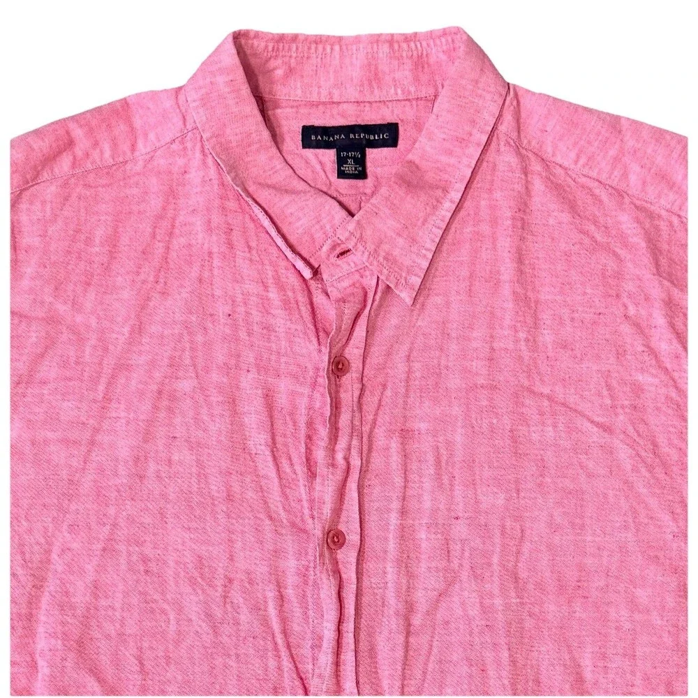 Banana Republic Men's Red Heathered Linen Blend Long Sleeve Button Down Shirt XL